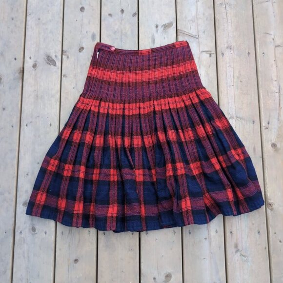 Vintage Knee Length A-Line Skirt Women's Red Plaid Pleated Retro Side Zipper - Picture 4 of 4